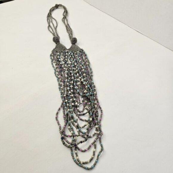 Necklace Costume Women Jewelry Multi Layered Gray Soft Colors Beaded - Picture 8 of 9